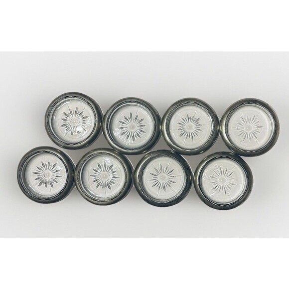 Vintage Leonard Italy Silverplate & Glass Coasters Set of 8 Starburst Design - Picture 2 of 12